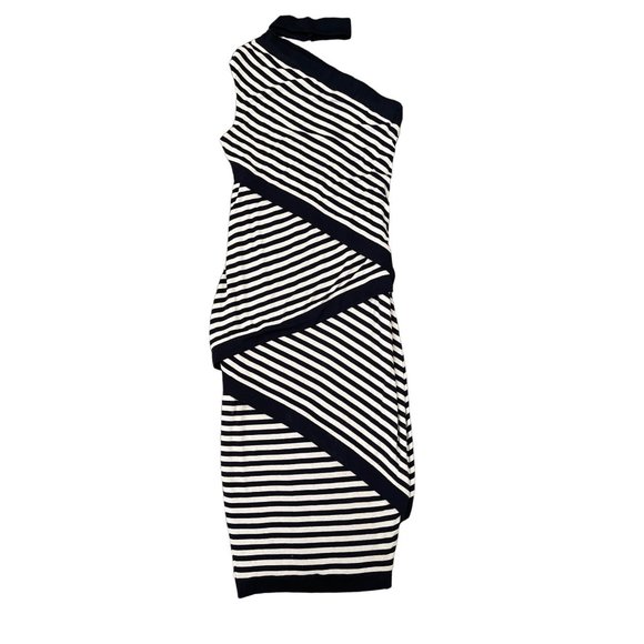 Bailey 44 Climbing Vine Asymmetric Choker Sleeveless‎ Criss Cross Stripe Dress S - Picture 4 of 12